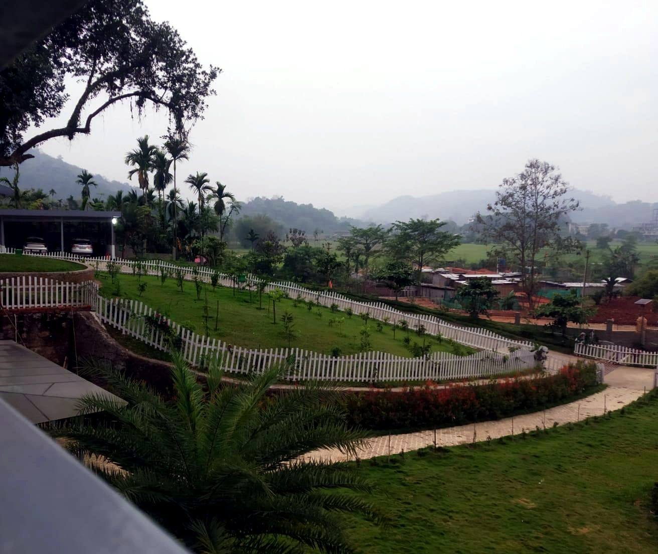 Lawns and white fences on the grounds